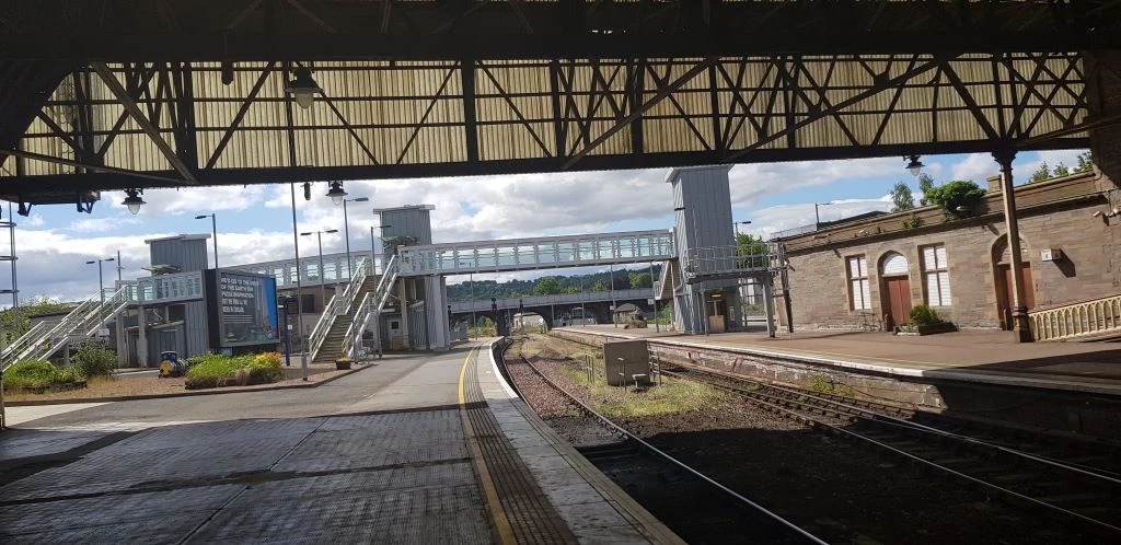 The footbridge with the lift access at Perth station