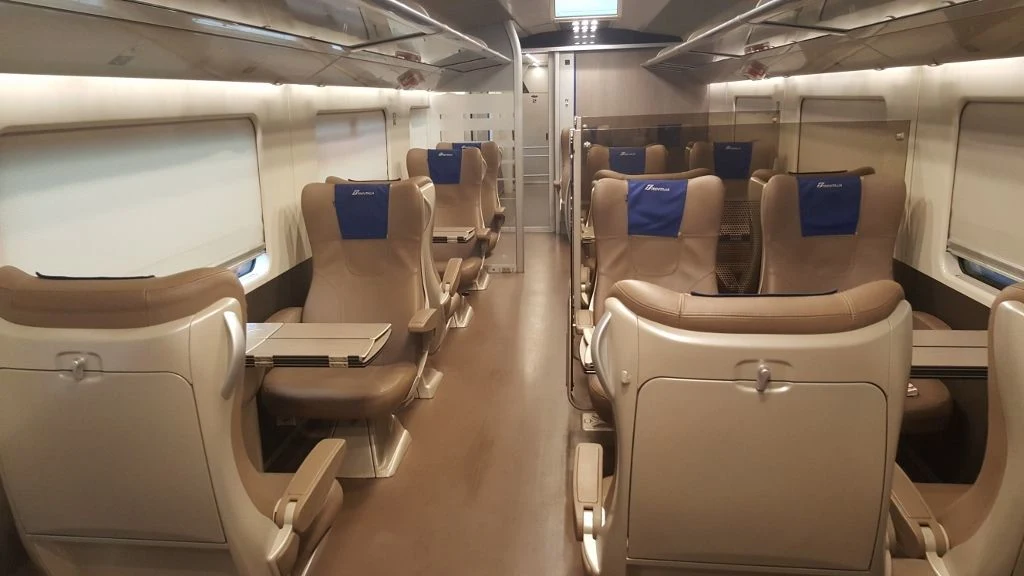 The Business Class seating saloon on a Frecciarossa 1000 train