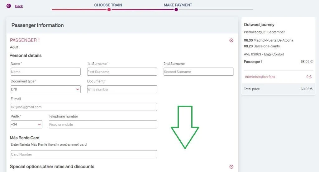 Booking train tickets for Spanish journeys with Renfe