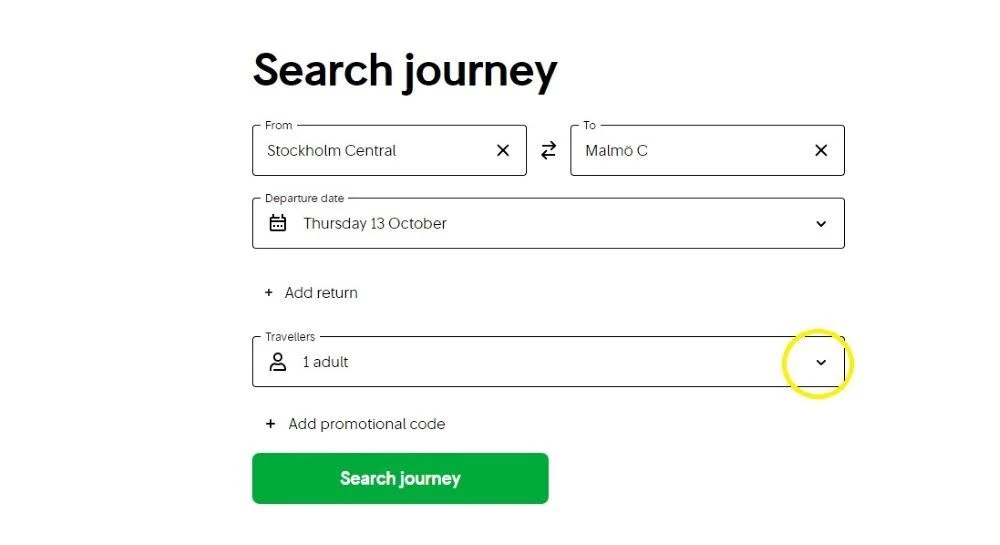 Booking rail pass reservations for journeys in Sweden on the SJ website