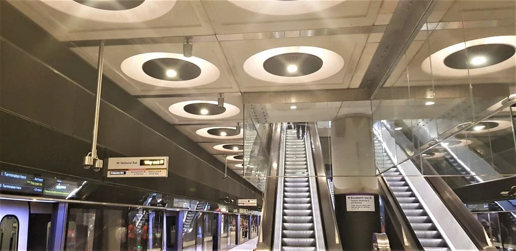 The escalators which lead up to the Elizabeth line platform at Paddington