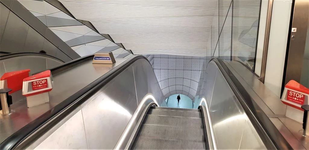 The escalator down to the Elizabeth line at Liverpool Street