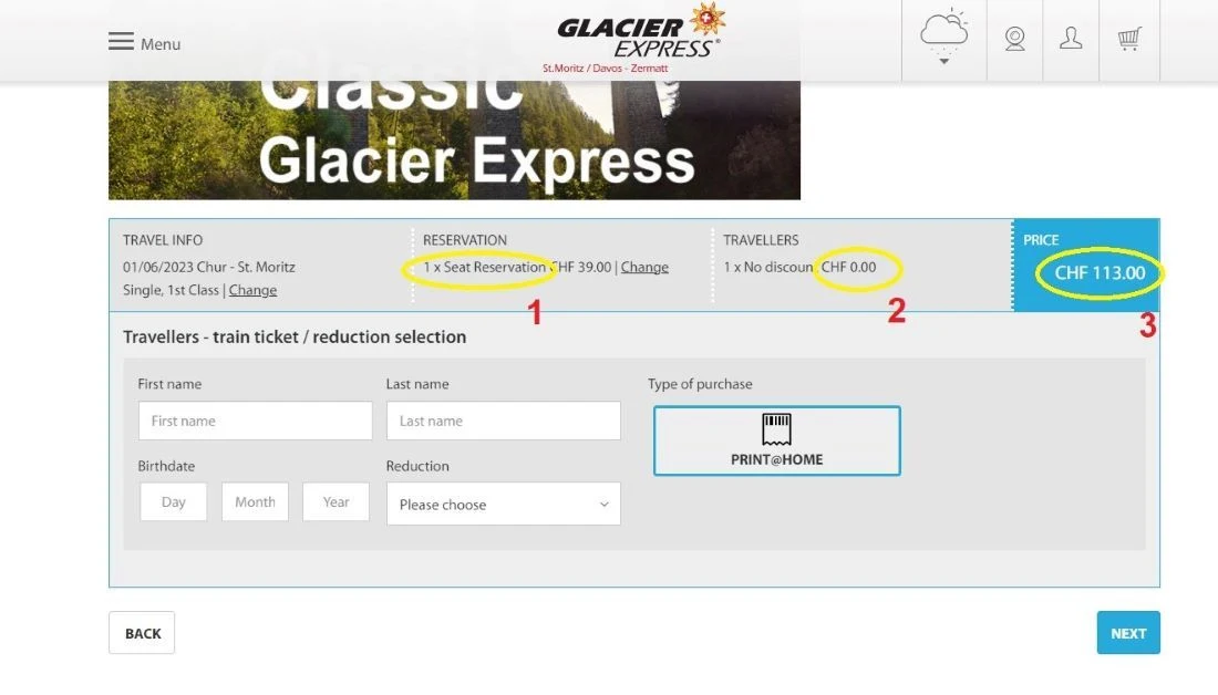 booking tickets for the Glacier Express