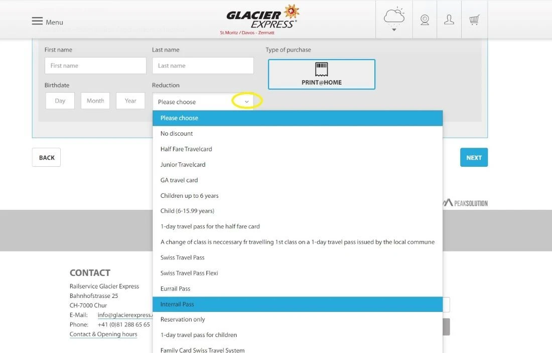 booking rail pass reservations on the Glacier Express