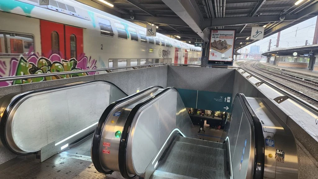 The escalators down to the Hall de gare at Midi station in Brussels